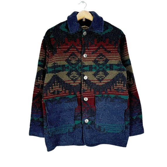Vintage 90s Woolrich Aztec Wool Zipper Jacket Native Navajo