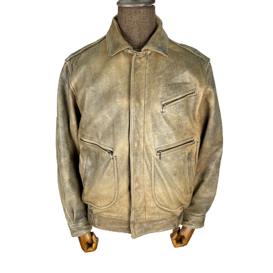 Vintage 90s Cowhide Leather Multi Zipper Bikers Jacket Brown