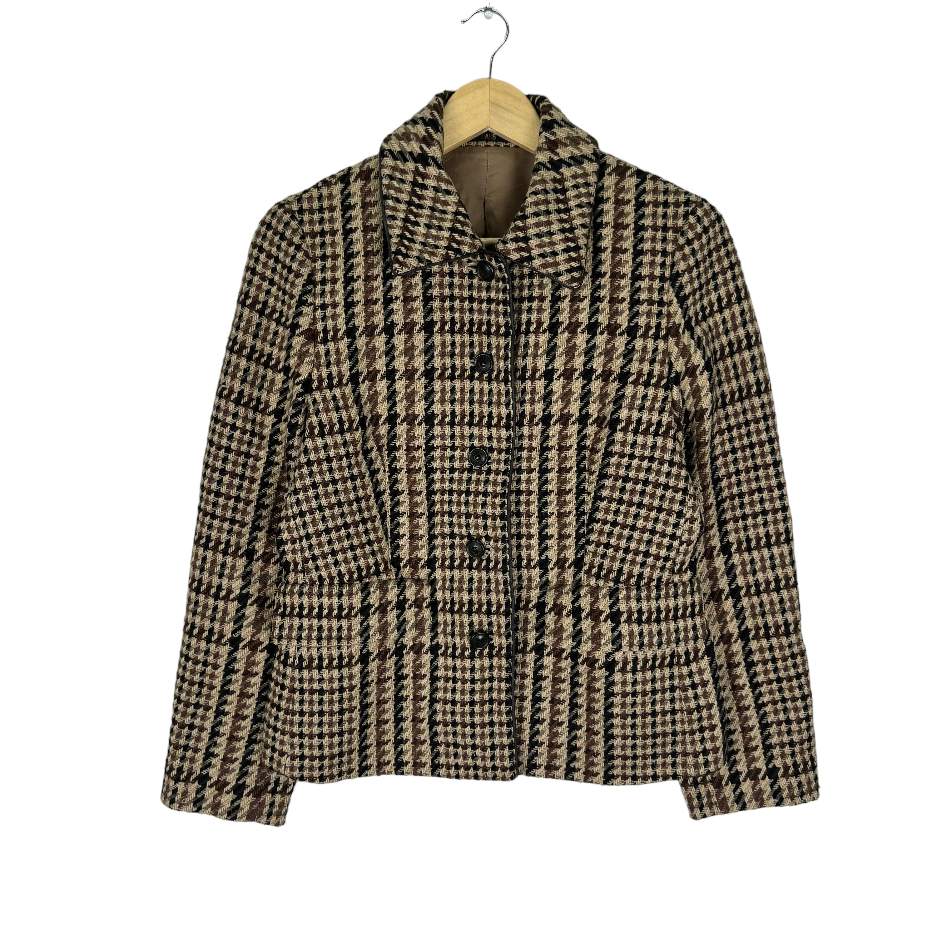 Vintage 90s Daks London Wool Jacket Nova Check Plaids Brown Colour
