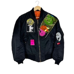 ALPHA INDUSTRIES Flight MA-1 Bomber Patchwork Jacket Reversible Black Flyers Military Size M