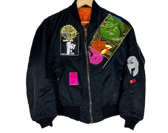 ALPHA INDUSTRIES Flight MA-1 Bomber Patchwork Jacket Reversible Black Flyers Military Size M