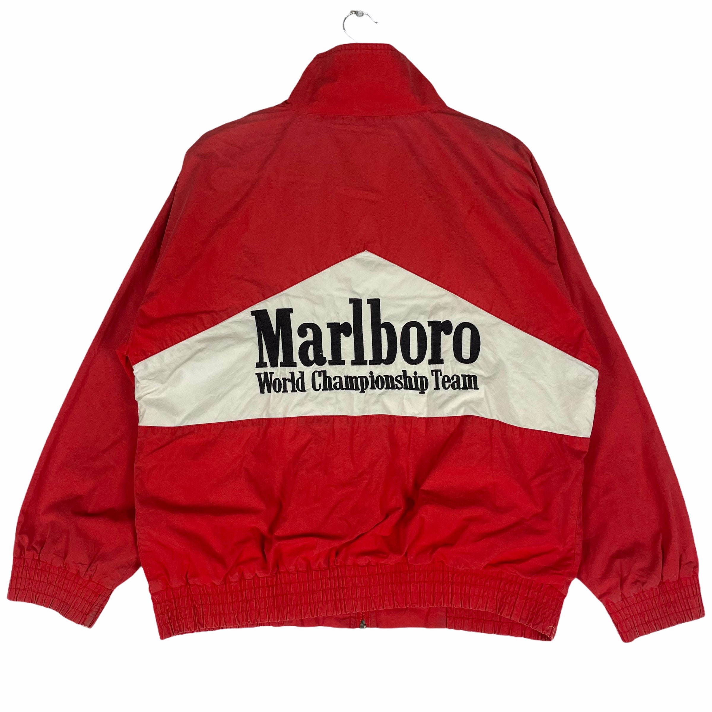 Vintage 90s Marlboro Jacket Zipper Red Colour Champion Adventure Team  Racing Embroidered Spellout Sweater Size Medium