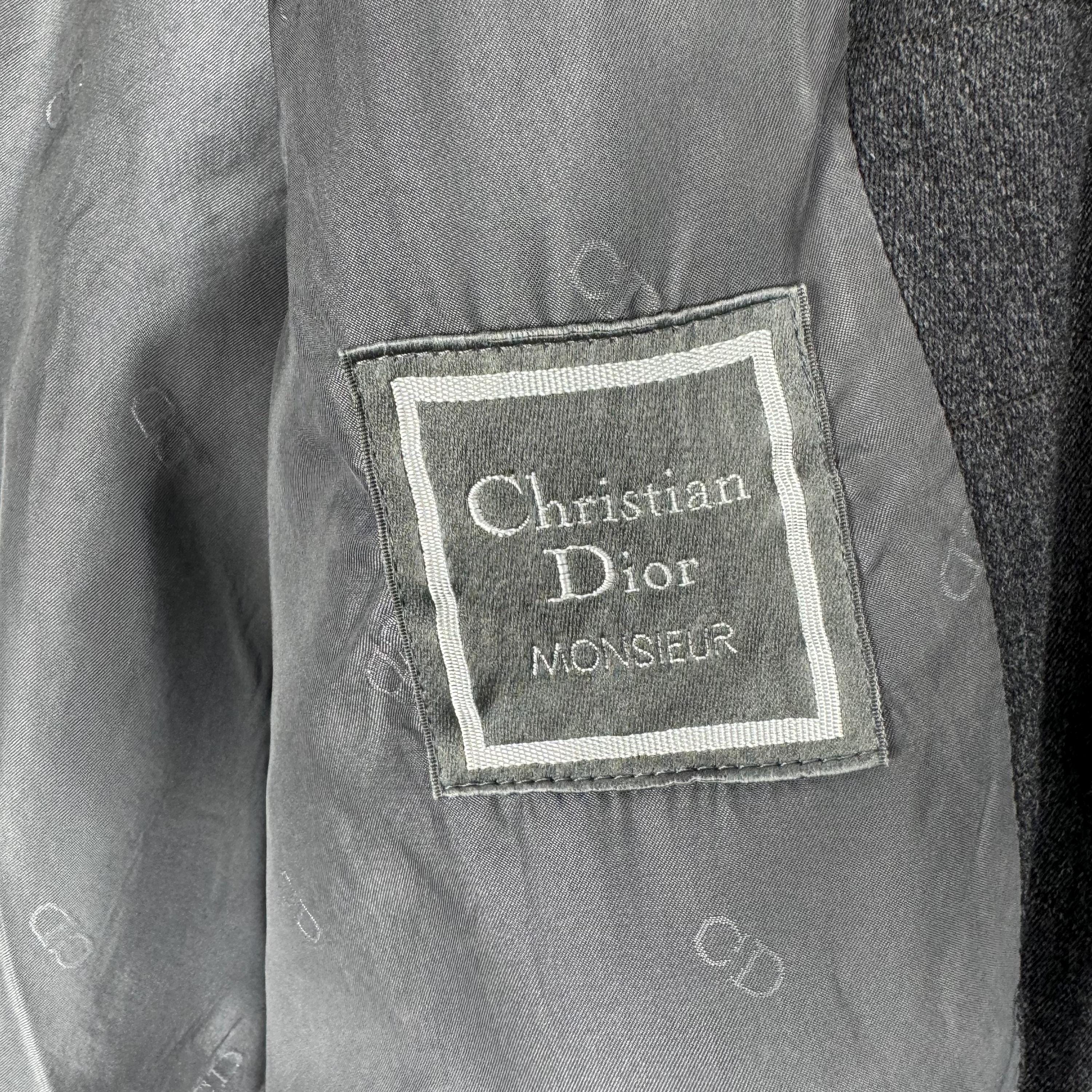 Vintage 90s CHRISTIAN DIOR Monsieur Wool Herringbone Long Trench