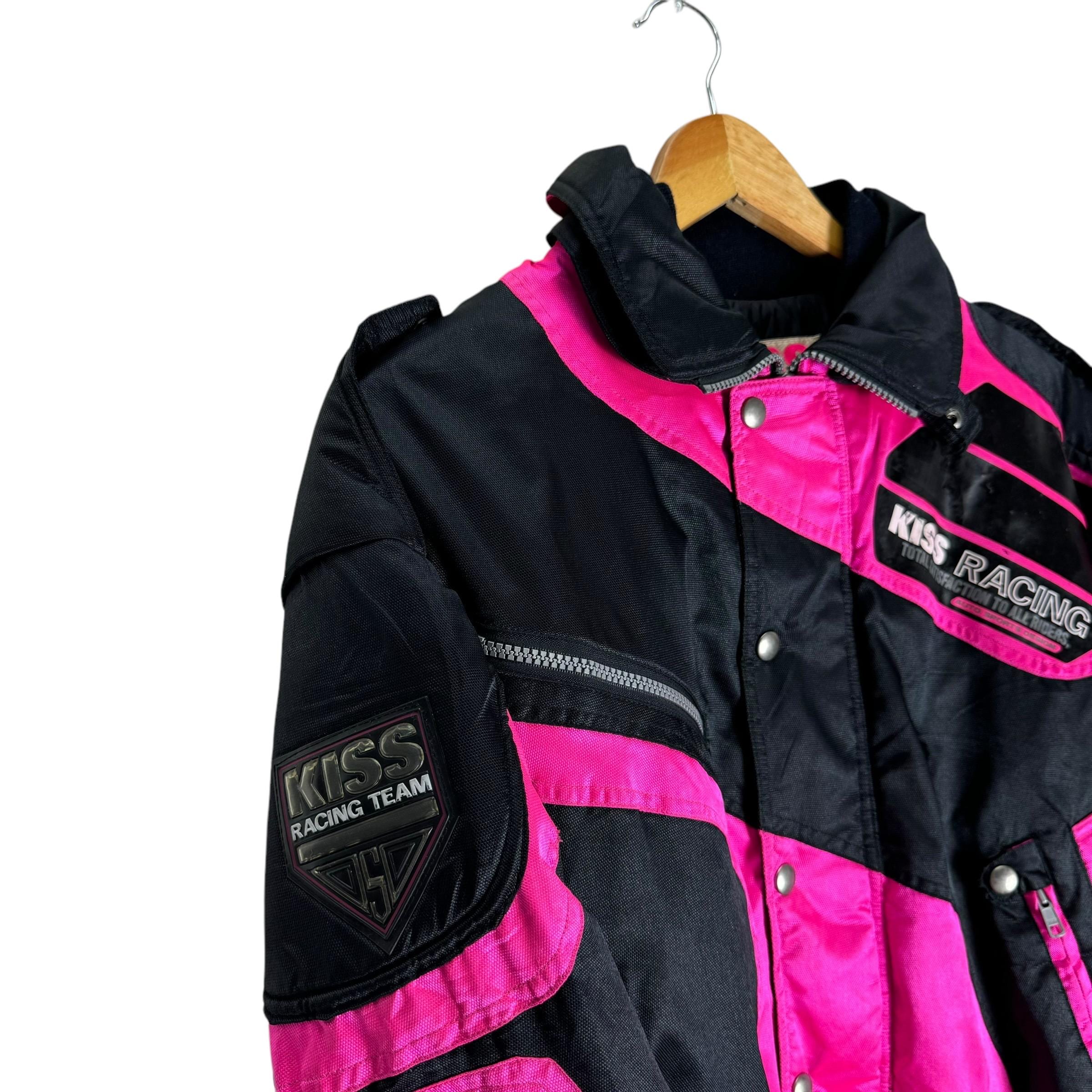 Vintage 90s Kiss Racing Team Jacket Motorcycle Zipper Sweater Pink