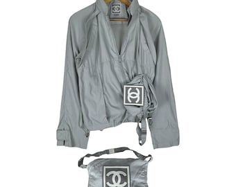 Vintage Chanel AW2001 sporthoodie, grijs, maat medium