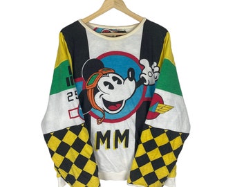 Vintage 90s Mickey Mouse Sweatshirt Over Print Cartoon Disney Sweater Reversible Jumper Free Size