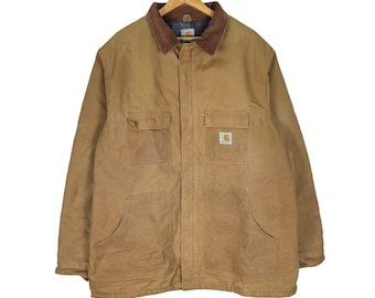 Vintage 90s CARHARTT Chore Duck Camvas Jacket Workwear Jeans Brown