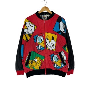Vintage 90s Mickey Mouse Over Print Cartoon Walt Disney Sweater Reversible Zipper Sweatshirt
