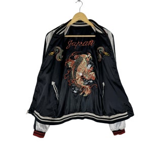 SUKAJAN Koi Fish Dragon Reversible Yakuza Light Zipper Jacket Japanese Souvenir Fighter Embroidery Japan Brand
