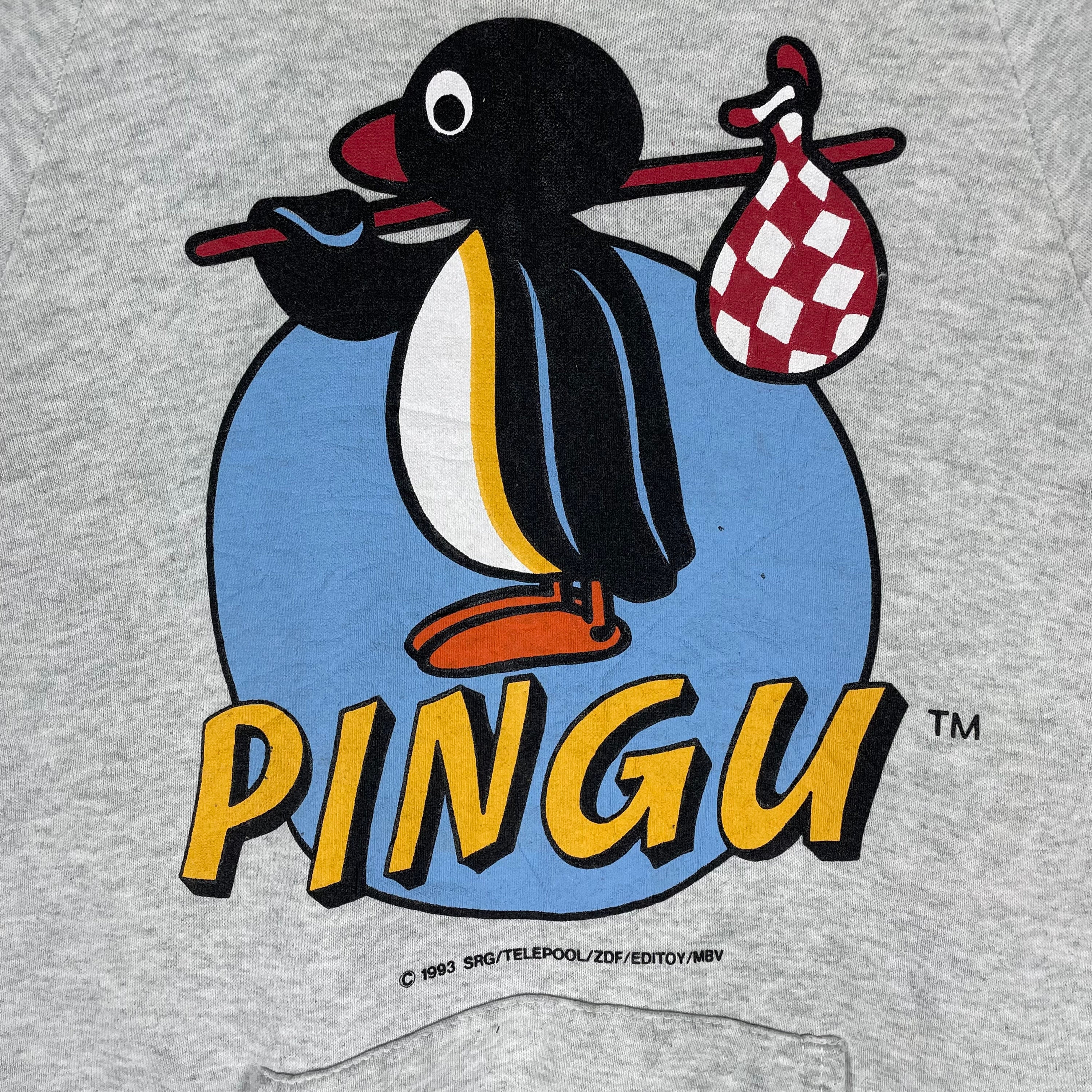 Vintage 90s Pingu Entertainment Cartoon Funny Grey Colour Hoodie 