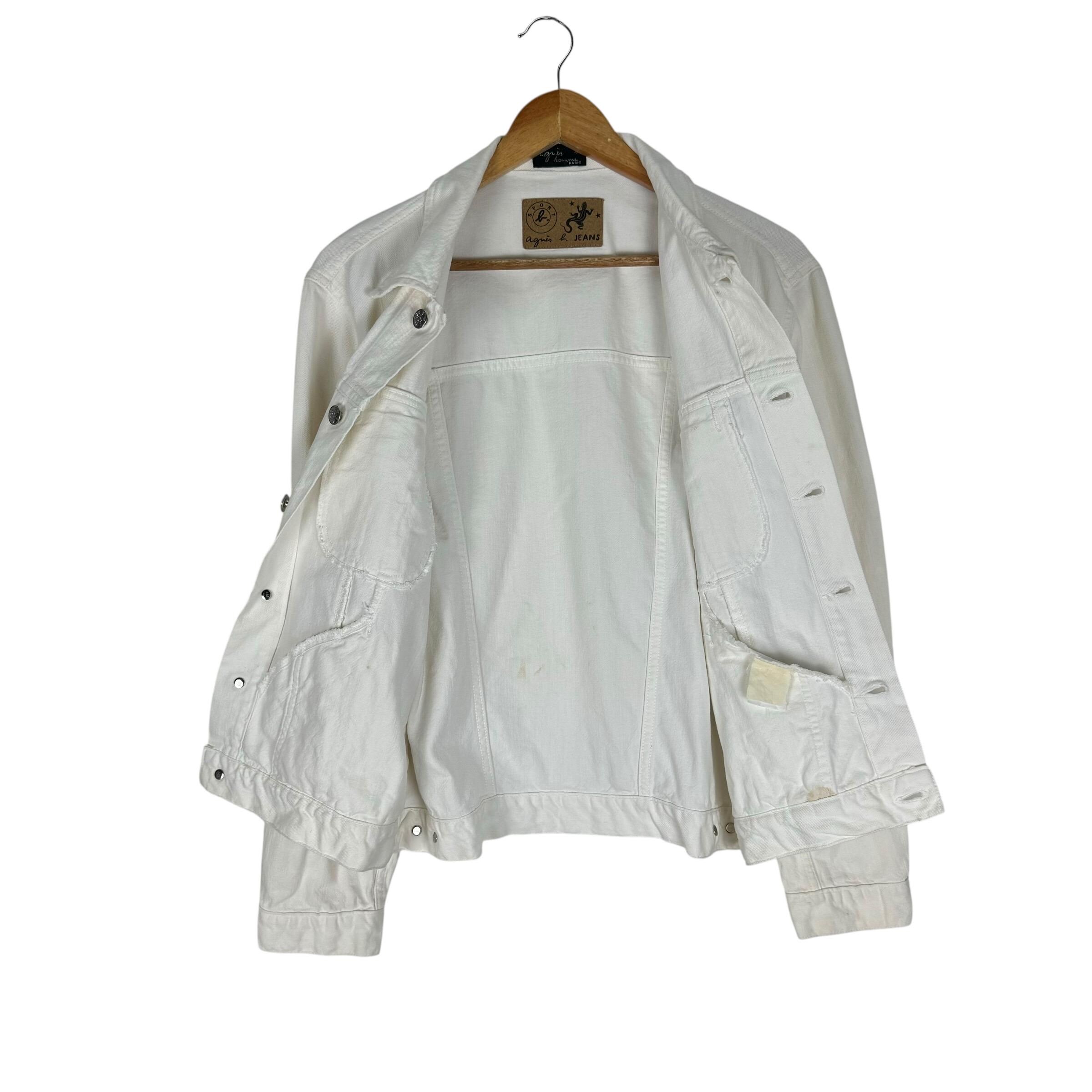 Vintage 90s AGNES B Homme Trucker Denim Jacket White Colour Size
