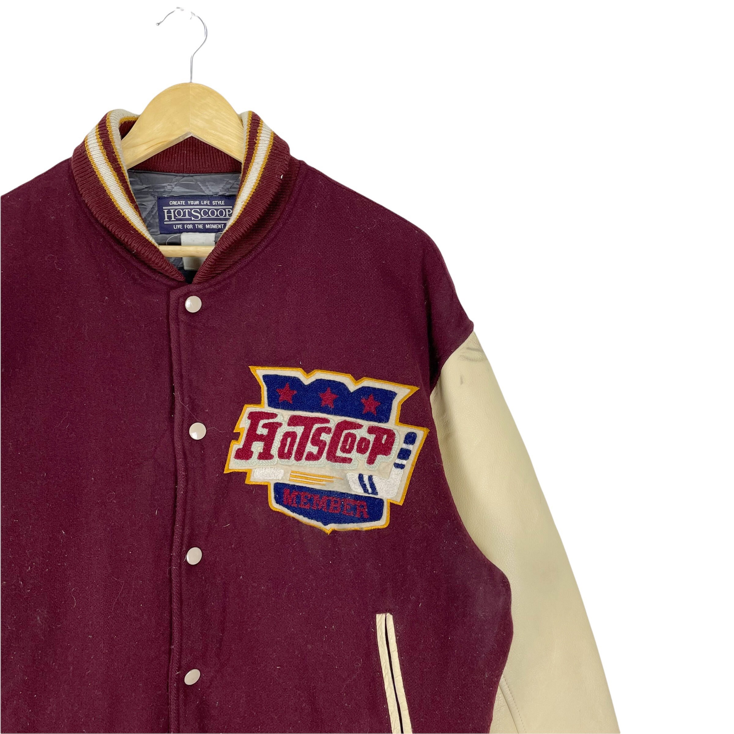 Vintage 90s Hot Scoop College NHL Hockey Varsity Leather Jacket