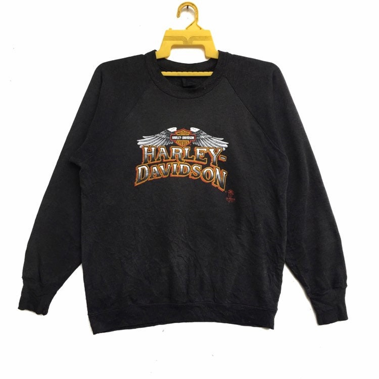 Vintage 80s Harley Davidson 3D Emblem Motor Cycle Sweatshirt Spell
