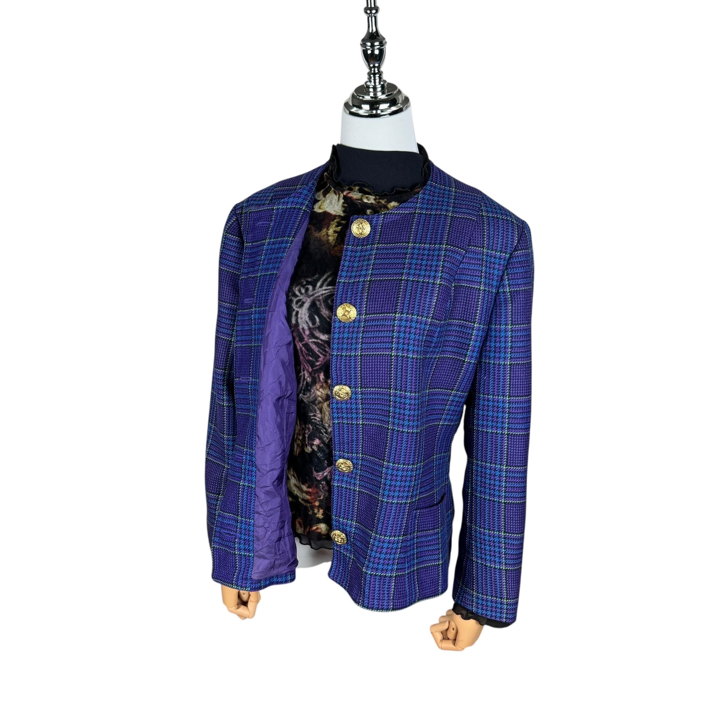CELINE France Women Plaids Fashion Jacket Blazer Button Purple