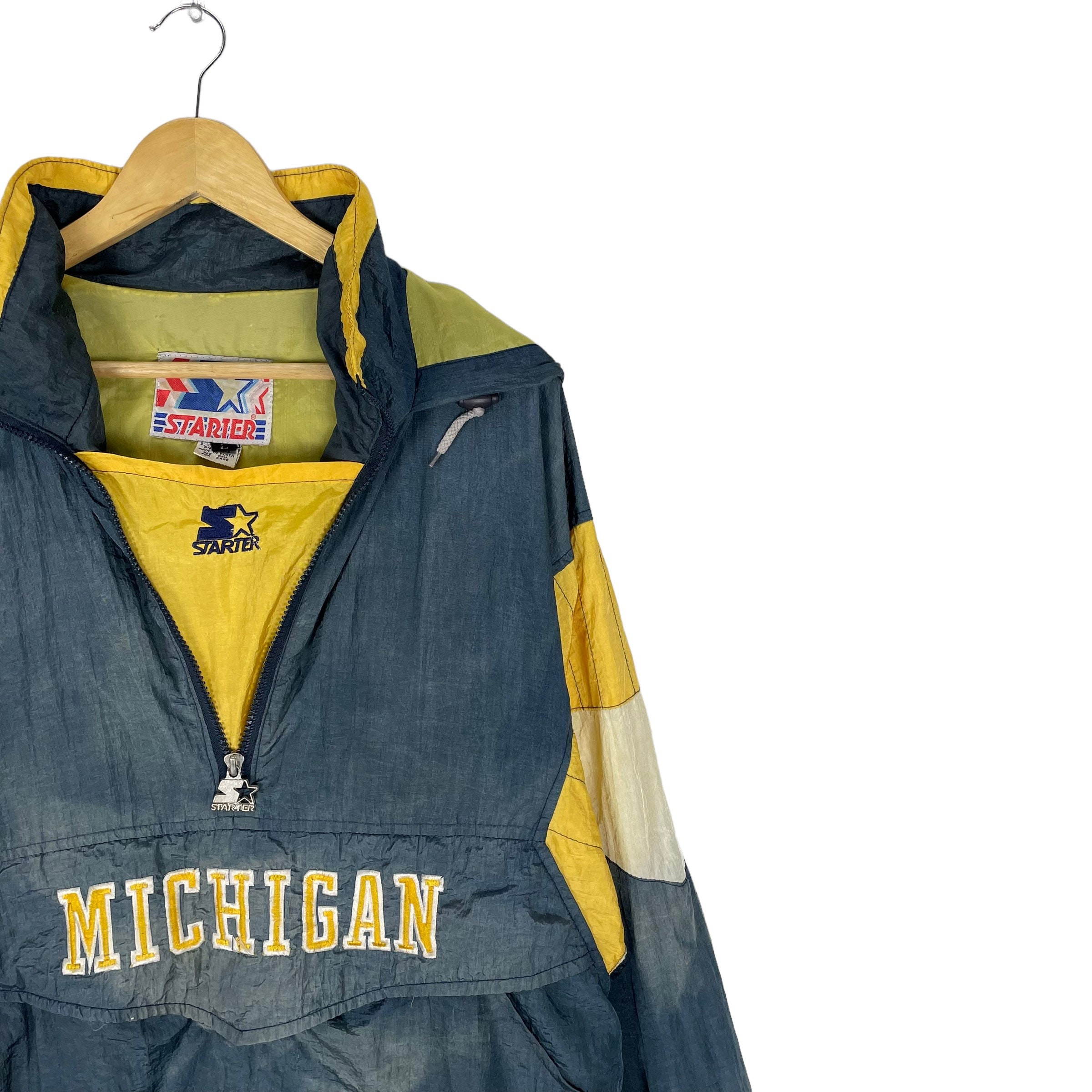 Vintage 90s Starter Michigan Hoodie: Sun Faded Half-zip Jacket
