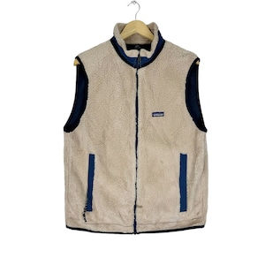 Vintage 90s PATAGONIA Deep Pile Fleece Zipper Vest 1992 PEF Biege Colour Mountain Size Large