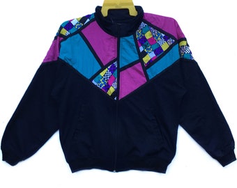 Vintage 80s LAVON Petites Zipper Jacket Multi Colour Block