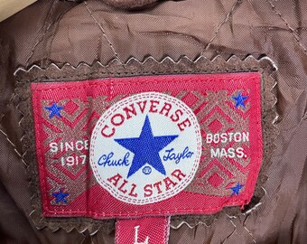 Vintage 90s Converse Pig Skin Leather Varsity Jacket - Brown Large Vintage 90s Converse Pig Skin Leather Varsity Jacket - Brown Large