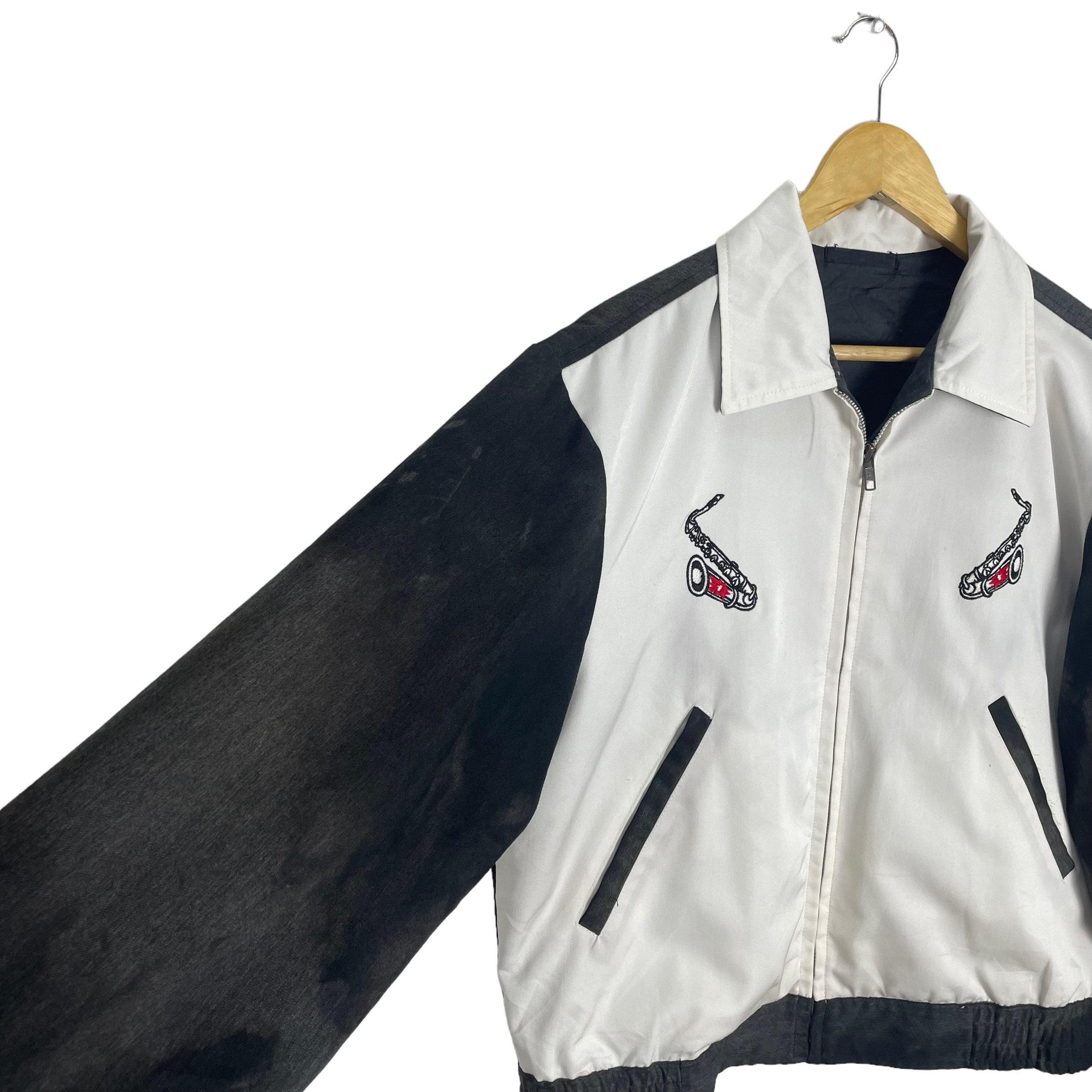 90s Stray Cats Acid Wash Rockabilly Zipper Jacket Black