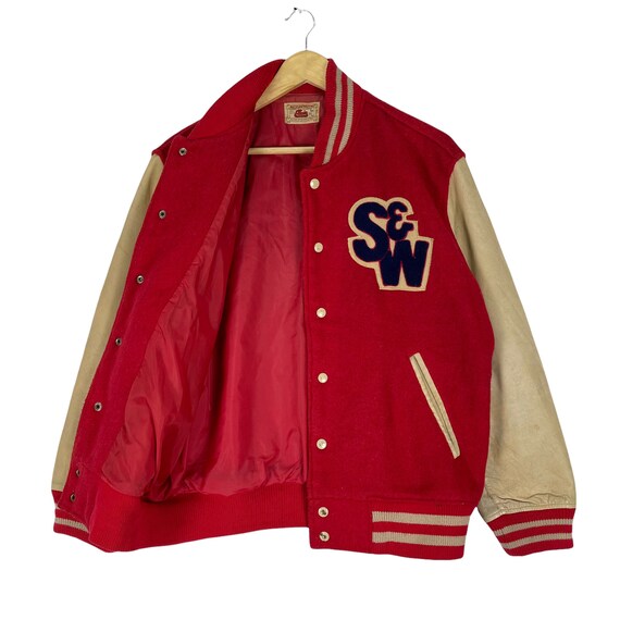 Vintage 90s Edwin Wool Varsity Button Jacket Red Colour