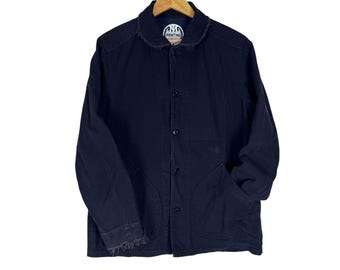French Indigo Work Jacket, Bleu De Travail Coat, Denim, Worn