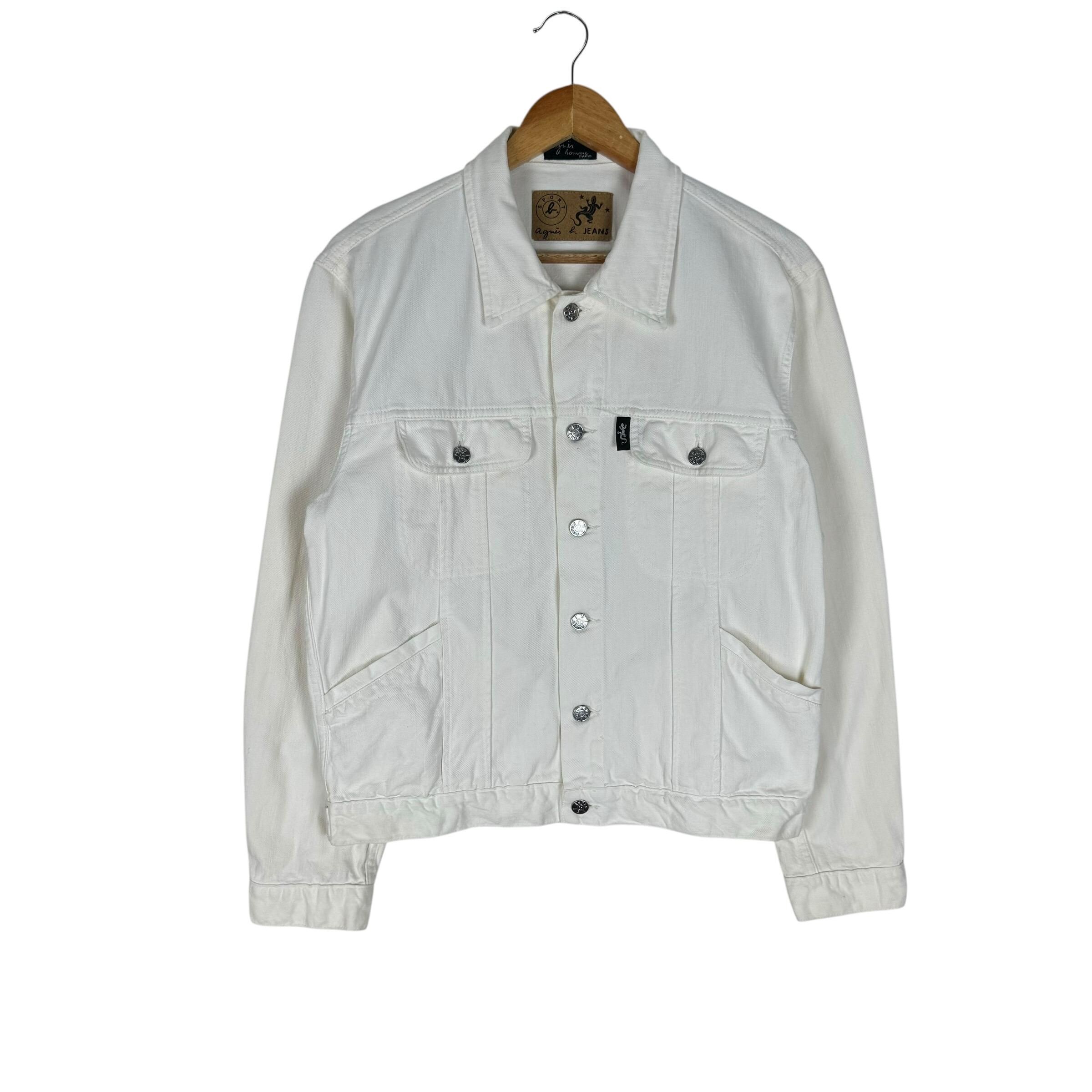 Vintage 90s AGNES B Homme Trucker Denim Jacket White Colour Size