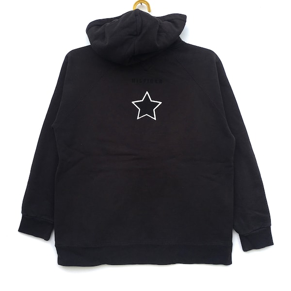 Tommy Hilfiger Hoodie Sweatshirt Star Zipper Pullover Small Logo Hip hop Sweater Size Medium