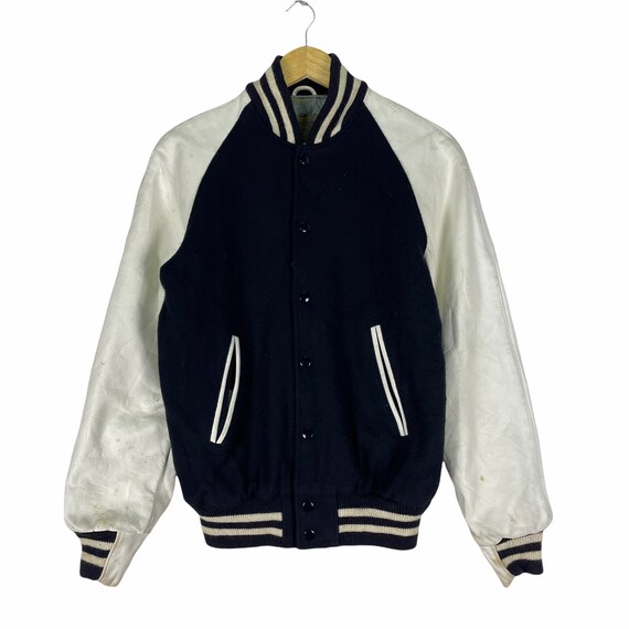 ジャケット・アウター 90s GOLDEN BEAR virsity jacket L navy Golden Bear Varsity Jacket |Navy & Brown| V80CP-NVY