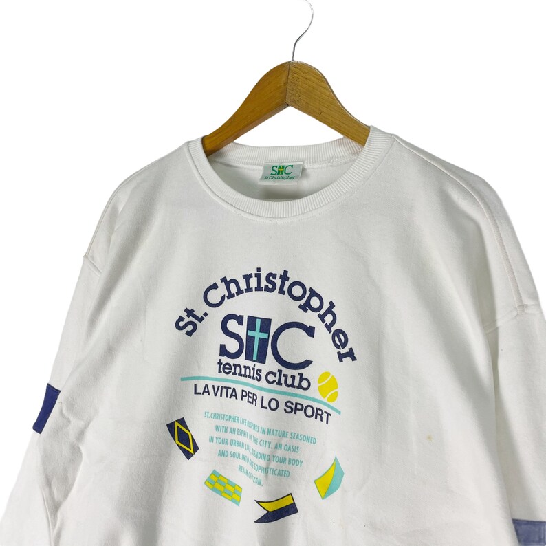 Vintage 90s St Christopher Sweatshirt Tennis Club Team Sportswear Clothing Crewneck Pullover White Colour Size Large image 4