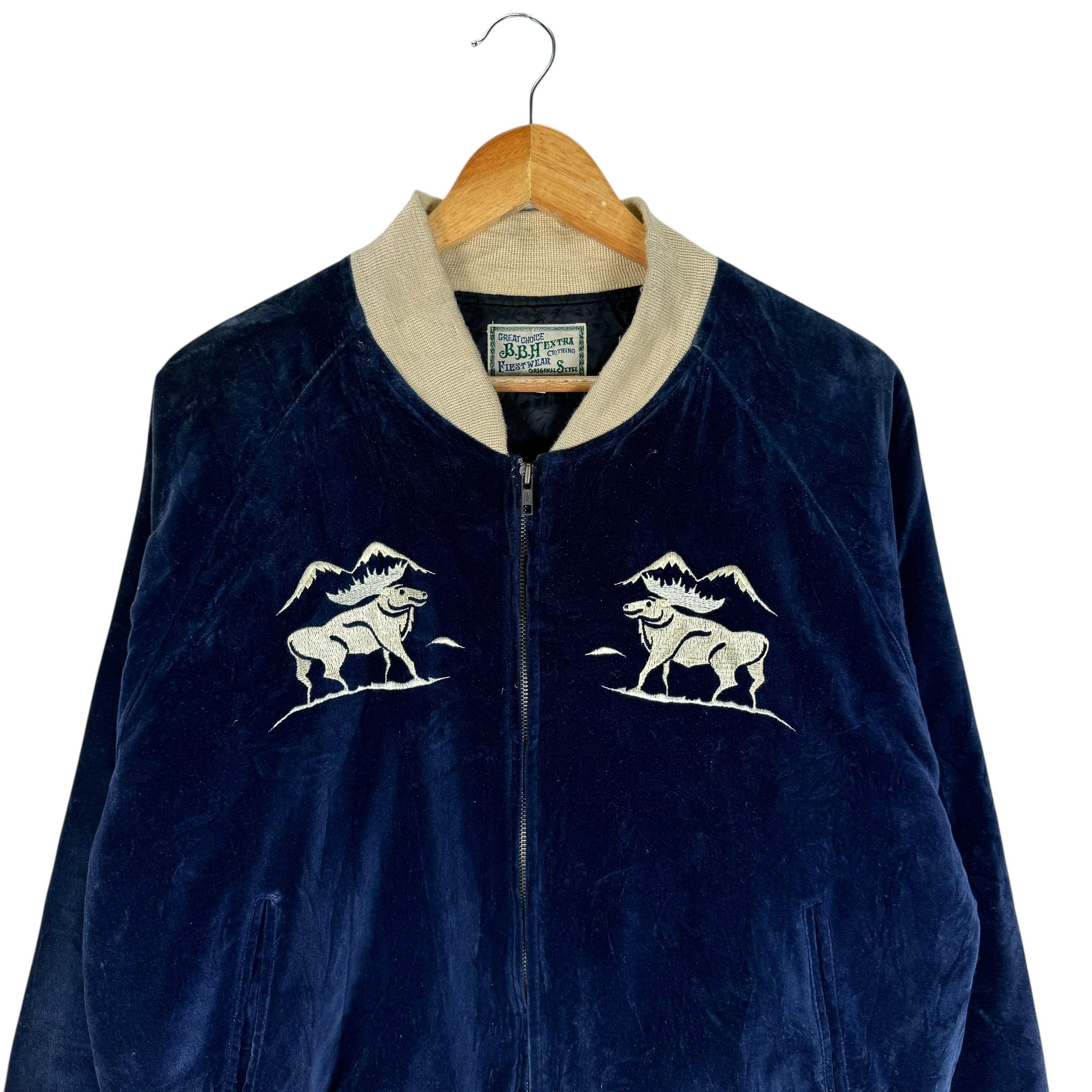 Last Frontier Alaska Sukajan Velvet Hawk Zipper Jacket Embroidery