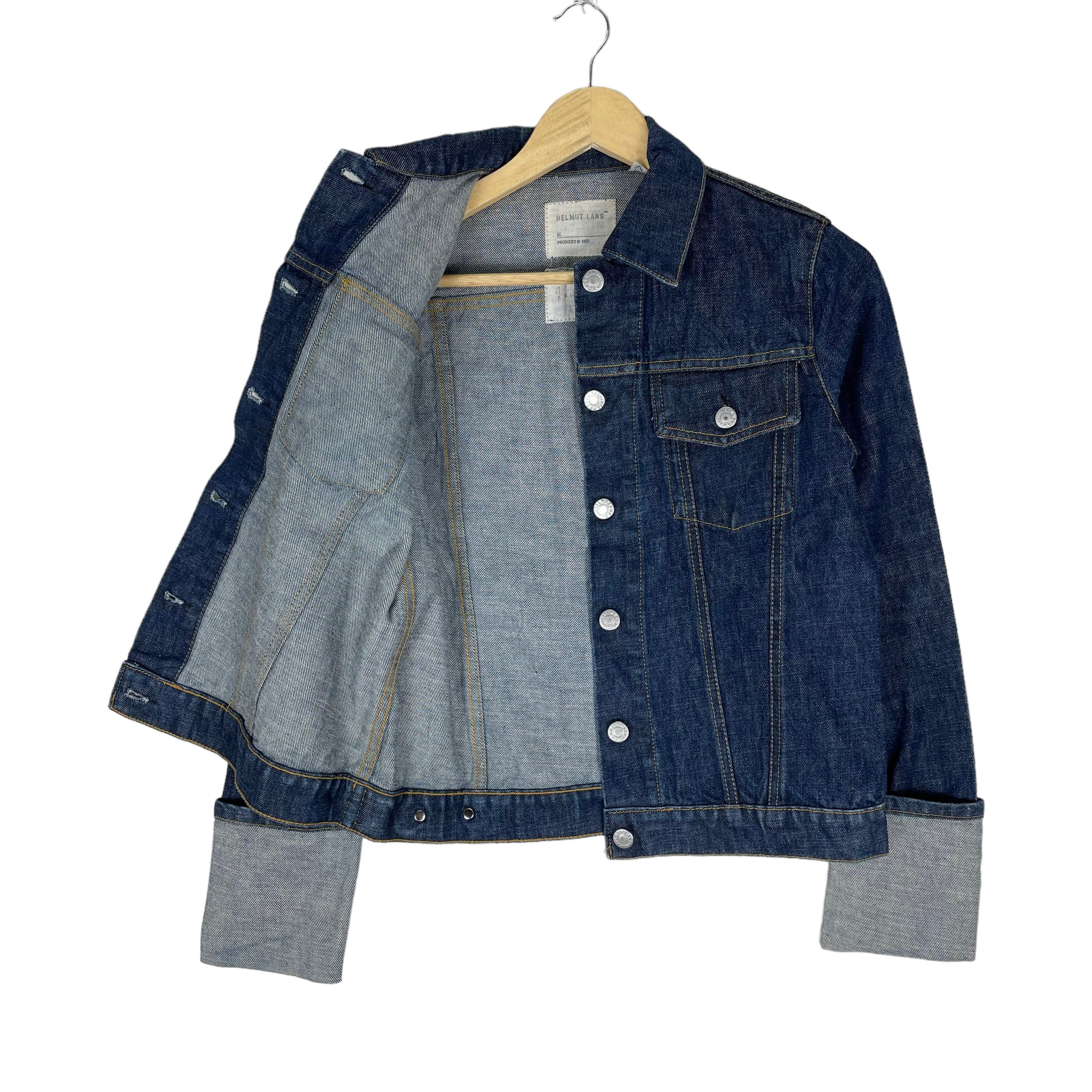 Vintage 90s Helmut Lang Denim Jacket: Folded Sleeve, Blue, Size 38