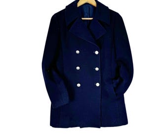Vintage Ined Wool Double Breasted Jacket - Japanese Designer Navy Shawl Collar, Size M