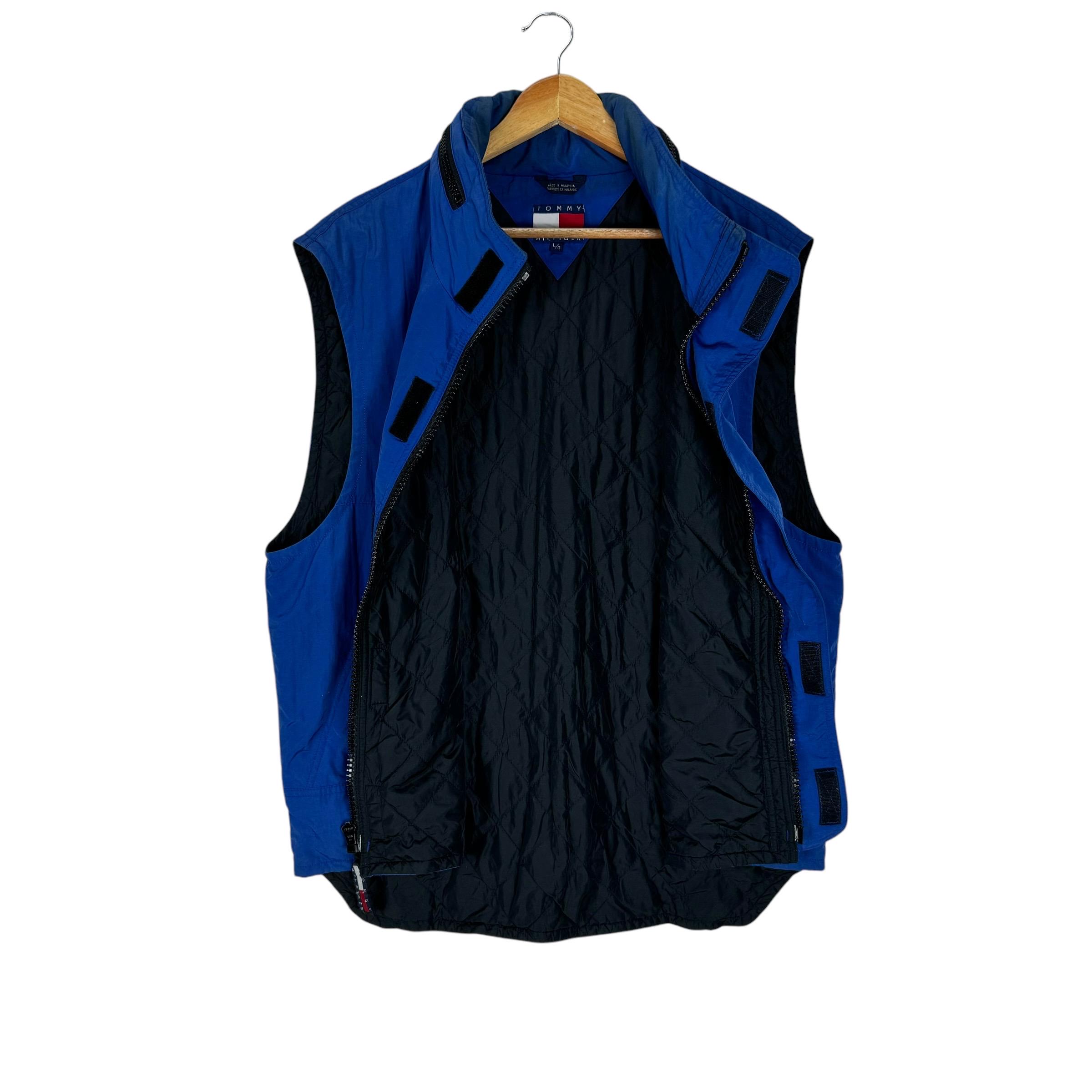 Vintage 90s Tommy Hilfiger Sailing Vest Hoodie - Blue Nylon Large 