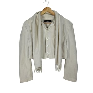 Vintage jaren 80 Comme des Garçons Tricot FW86 flanellen bijgesneden jas Japanse modeontwerper CDG-trui trui maat Medium