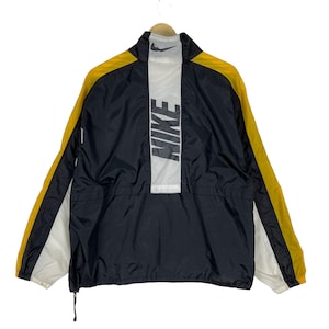 Vintage 90s NIKE Windbreaker Colour Block Light Zip Jacket Black Yellow Streetwear Clothing Sweater Size Medium