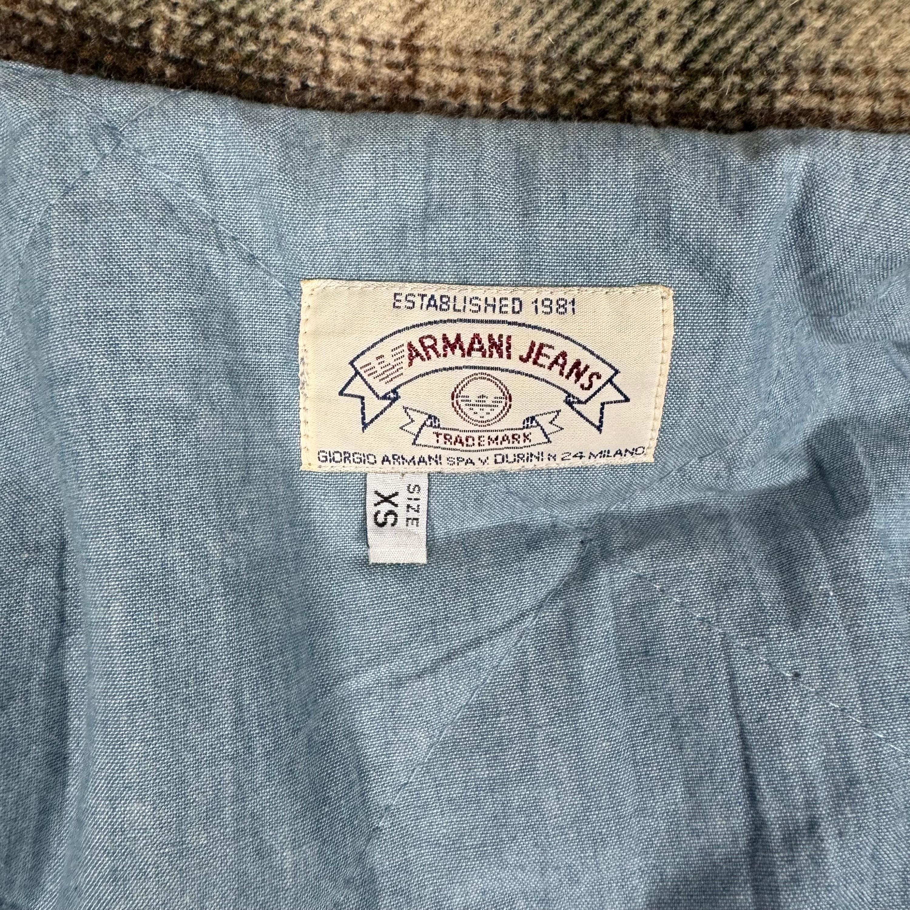 Vintage 90s GIORGIO ARMANI Jeans Shadow Plaids Wool Jacket Brown