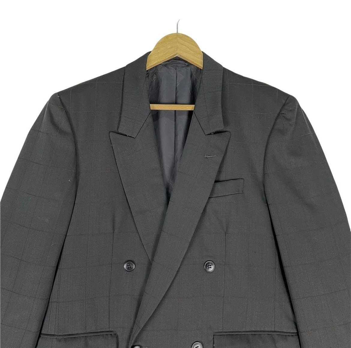 90s CHRISTIAN DIOR Monsieur Double Breasted Plaids Wool Blazer