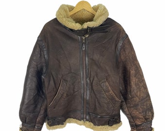 Giacca bomber B3 dell'esercito americano, vintage anni '90: giacca da aviatore in pelle di pecora (M)