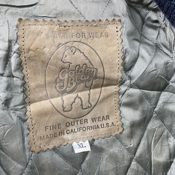 Vintage 90s Golden Bear Wool Varsity Jacket - Cream Leather