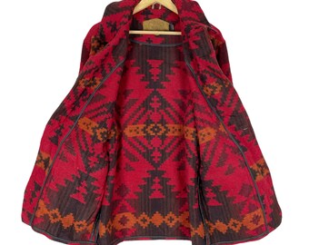 Vintage 90s Woolrich Aztec Wool Zipper Jacket Native Navajo