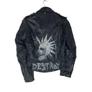 Vintage 70s SCHOTT PERFECTO 618 Nyc Leather Motorcycle Jacket Black Double Collared Biker Destroy Punk Zipper Size 34