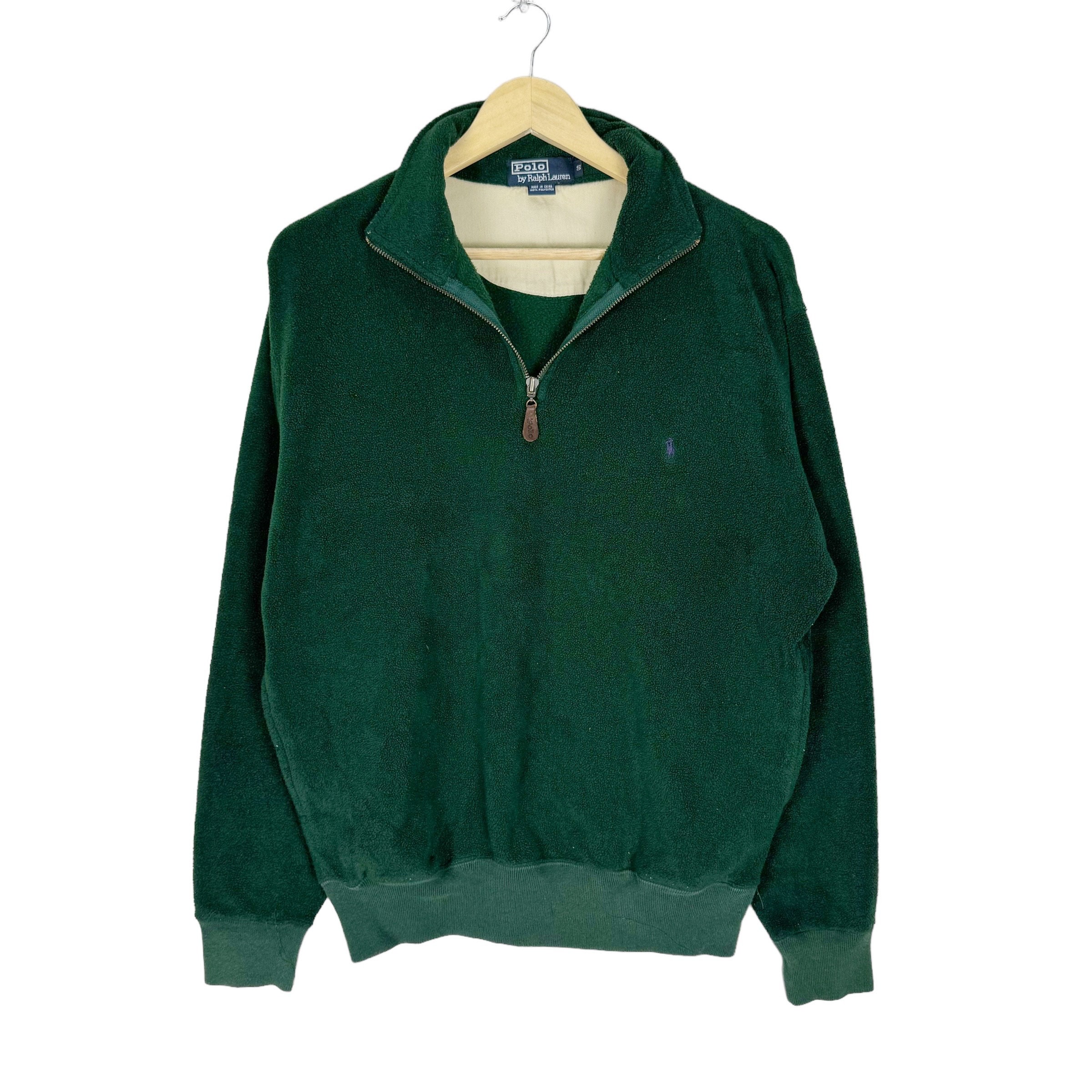 90s Polo by Ralph Lauren フリースバーシティジャケット緑 Vintage 90s POLO Ralph Lauren Fleece Half Zipper Green Colour