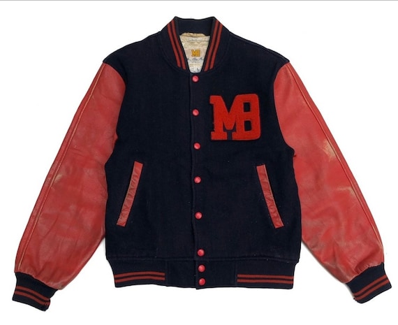 Vintage 90s MACBETH Letter MB Varsity Jacket Two Tone Colour Wool Leather Size Large Fit to Medium Size Etsy Denmark
