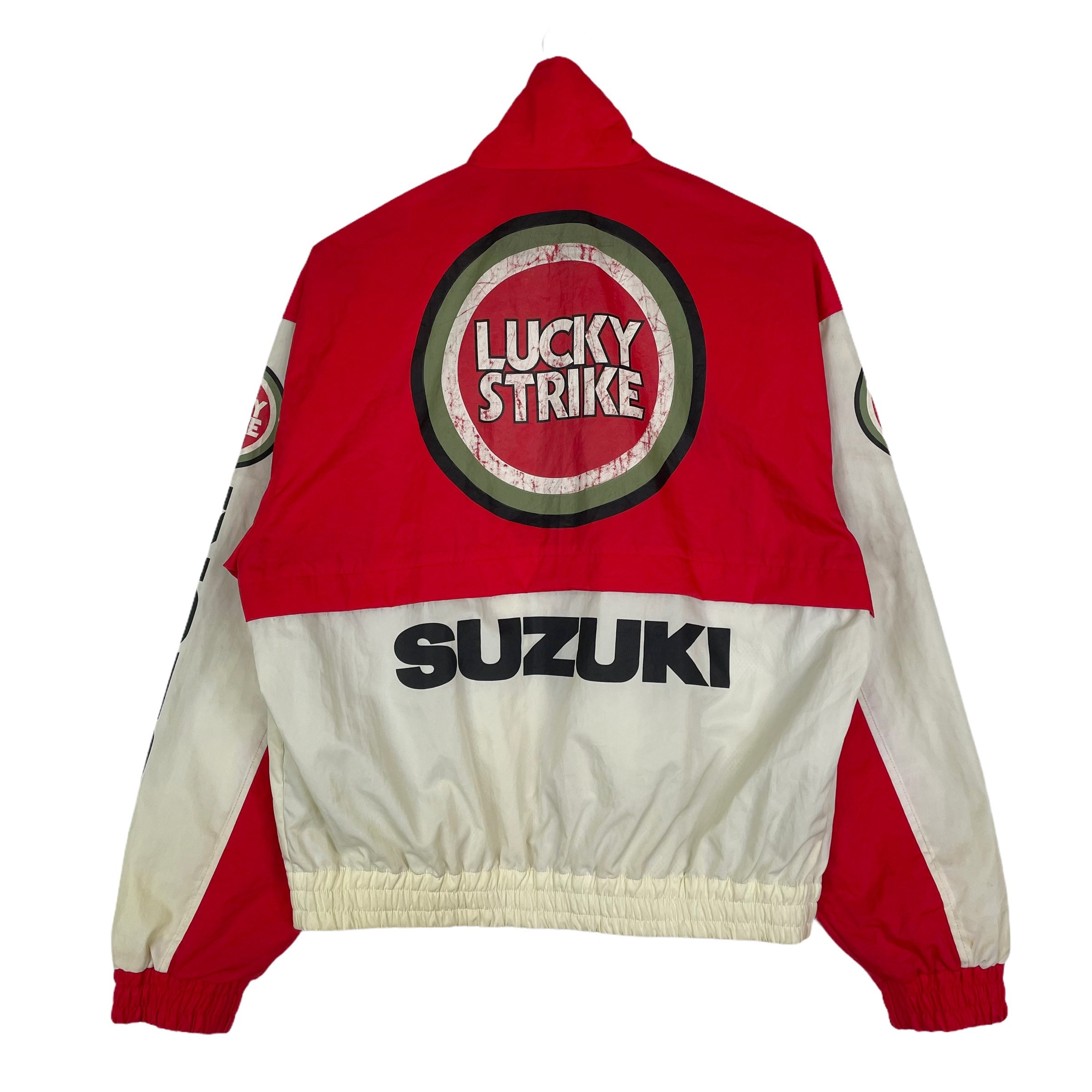 Vintage 90s Suzuki Team Lucky Strike Light Jacket Red White Colour 