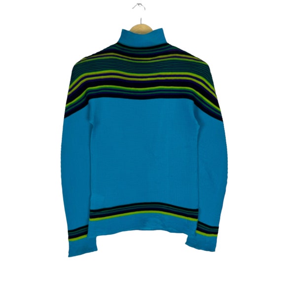 Issey Miyake Me Pleated Striped Long Sleeve Blue … - image 1