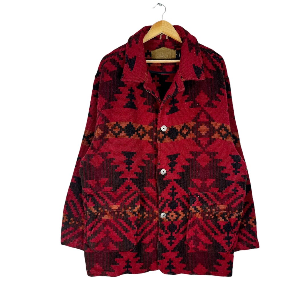 ジャケット・アウター WOOLRICH Native Pattern Wool Long Coat Vintage 80s Southwestern Woolrich Wool Overcoat Mens S
