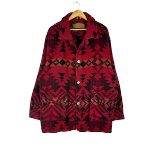 Vintage 90s Woolrich Aztec Wool Zipper Jacket Native Navajo Red Colour Size Xlarge