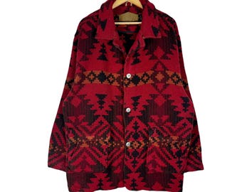 Vintage 90s Woolrich Aztec Wool Zipper Jacket Native Navajo Red