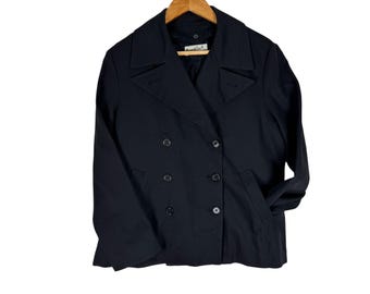 Archive Margaret Howell England Double Breasted Black Pea Coat Quilted Lining Casual Jacket