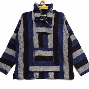 Rare!! Mexican Poncho Baja Hoodie Sweatshirt Crewneck Striped Jacket Size XLarge